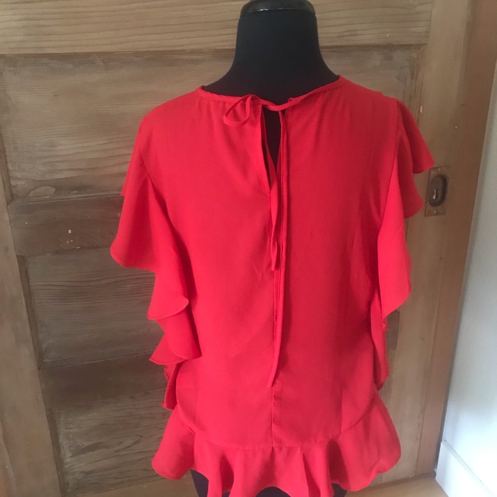 Red ruffle trim shirt
